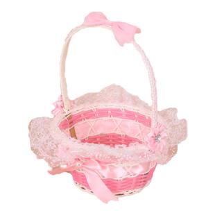 儿童手提小花篮子插花手工编织婚礼撒花瓣花童筐藤编女孩婚庆结婚