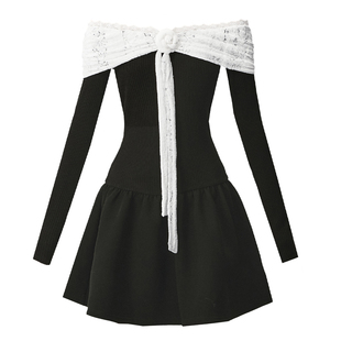 fragileheart易碎商店·告白序曲气质蕾丝一字肩公主裙收腰连衣裙