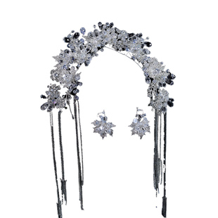 中式新娘秀禾服头饰日韩婚礼锆石合金皇冠水晶串珠妆手工旅拍发饰