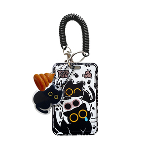 HAPPY原创可爱叠叠小黑猫抽拉便携卡套地铁食堂门禁学生证件收纳