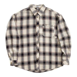 海上公路旗舰店撞色杏黑格子衬衫男士24秋季纯棉百搭通勤衬衣外套