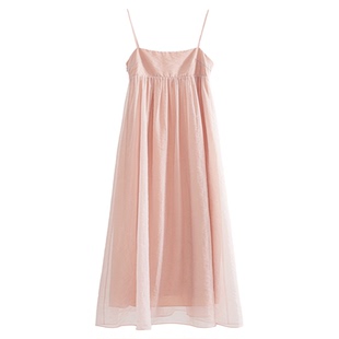 原隐多巴胺粉色优雅仙女吊带连衣裙夏显瘦居家外出度假日常显气质