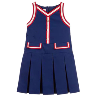 中大童夏款新款女童礼服裙纯棉贡缎两色粉色蓝紫色无领背心连衣裙