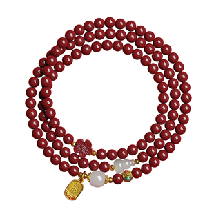 贺福缘天然真品一级朱砂手串108颗佛珠手链女款马年本命年礼物