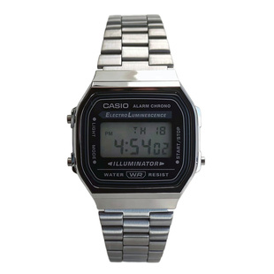 卡西欧手表CASIO A168WGG-1B 复古方块七年电子钢带反显防水表