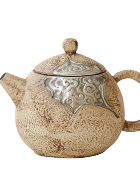 闻说复古粉引鎏银龙蛋泡茶壶