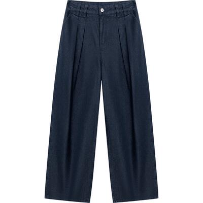 播蓝色阔腿牛仔裤女夏季高腰时尚直筒复古长裤DDR2KD5554