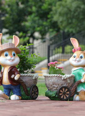 户外卡通小兔子动物花缸雕塑幼儿园花盆别墅庭院花园阳台装饰摆件