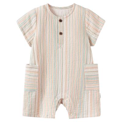 babylove宝宝连体衣夏季纯棉褶皱纱布短袖哈衣爬服外出婴幼儿夏装