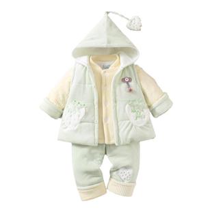 女宝宝冬季外出服加厚棉衣小孩子洋气连帽马甲三件套婴儿分体套装