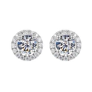 莫桑钻石耳钉50分1克拉男女款进口耳环纯银六爪18K白金AU950礼物