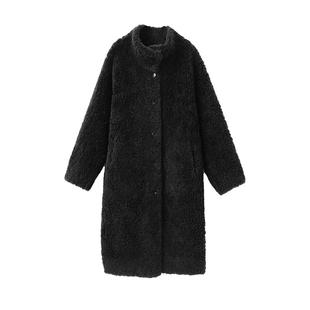 POPCHRIO欧可芮◆100%羊毛立领羊羔毛绒中长款大衣加厚长外套女冬