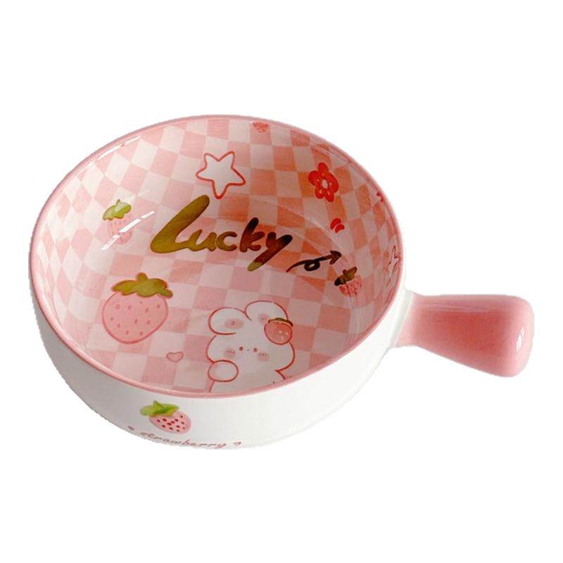 草莓兔ins风陶瓷手柄碗勺套装