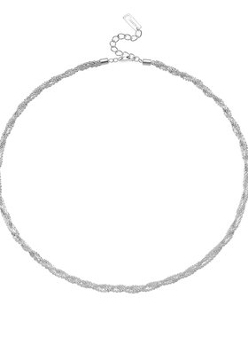 AHCHOO 静奢风编织麻花打项链通体S925纯银花瓣锁骨链超闪素银女
