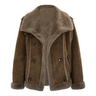 加绒加厚羊羔毛外套女短款冬季新款时尚休闲妈妈皮毛一体夹克上衣