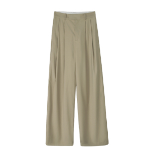 辰米范 卡其色高腰阔腿西装裤女夏季慵懒风宽松直筒休闲拖地裤子