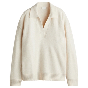 HM女装针织衫冬季V领内搭复古条纹冬季上衣套头衫1093199