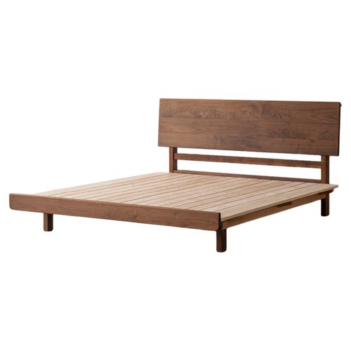 山丁 平檐床 原创复古原木齐边实木床主卧双人简约黑胡桃樱桃白蜡