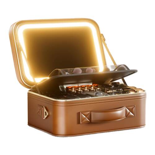 高级带镜化妆包女手提便携旅行收纳包刷大容量外出分区轻奢化妆箱