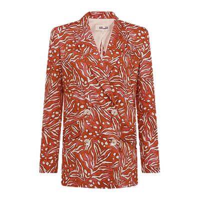 DVF戗驳领焦糖色图案西装外套