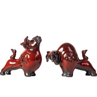 牛市吉祥物陶瓷红色牛摆件牛气冲天创意家居客厅招财装饰品生肖牛