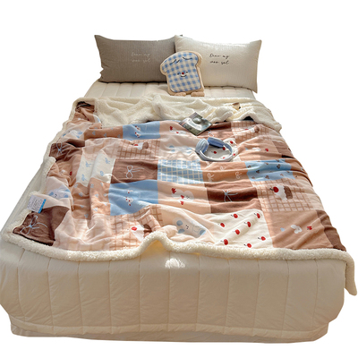 可爱卡通双层羊羔绒毛毯软糯亲肤