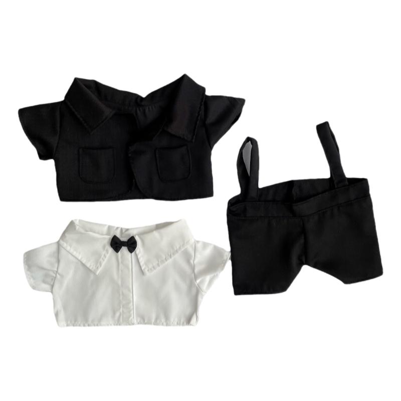 现货40cm娃衣棉花娃娃衣服黑色西装外套衬衫背带裤套装