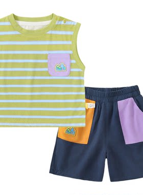宝宝山系户外套装夏款儿童凉感背心纯棉短裤两件套夏季男童衣服潮