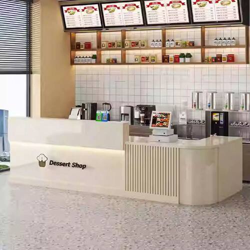 新款简约吧台奶茶店酒吧前台收银台美容院接待台可转角包安装