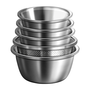 蒂洛克不锈钢盆子套装加厚家用厨房打蛋和面洗菜盆沥水篮漏汤盆