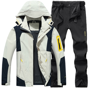 户外冲锋衣外套男春秋薄款单层防水防风衣裤套装徒步钓鱼登山服