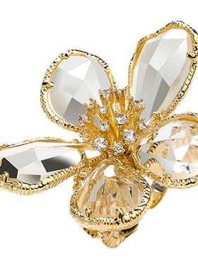 欧美个性夸张水晶花朵戒指女气质韩国时尚开口指环网红食指戒子