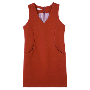 新款毛呢背心裙叠穿打底连衣裙女装冬季直筒裙V领优雅无袖裙子