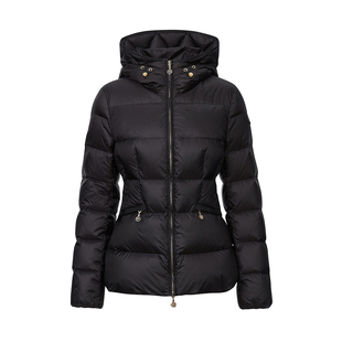 珂莱商场同款25冬新款经典连帽收腰修身羽绒服黑色简约 KR00918W0