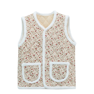 秋冬新款碎花马甲兔毛印花中青年棉服加绒加厚妈妈通勤百搭坎肩