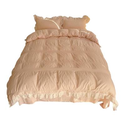 仙女粉花边四件套全棉少女心