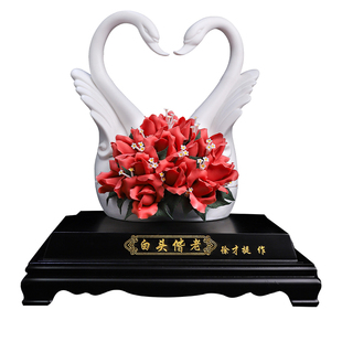 东方泥土省级大师徐才提陶瓷摆件《白头偕老》客厅装饰艺术收藏品