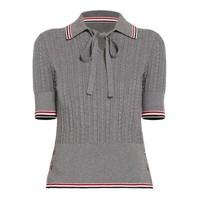 TB短袖女小针织修身蝴蝶结学院风