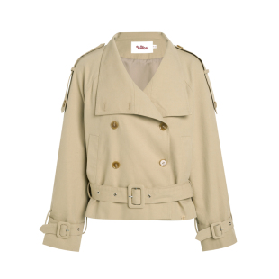 Liilou 26aw off duty 双排扣挺括经典翻领腰带短款质感风衣外套