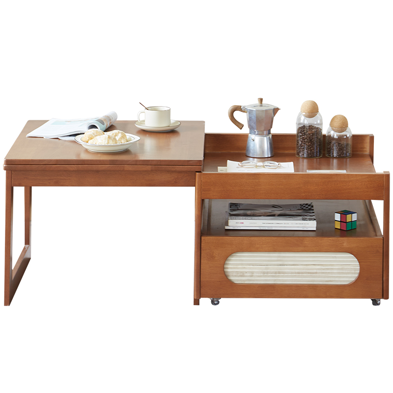 实木茶几客厅家用小户型可折叠移动茶台轻奢高级感边柜储物柜茶桌
