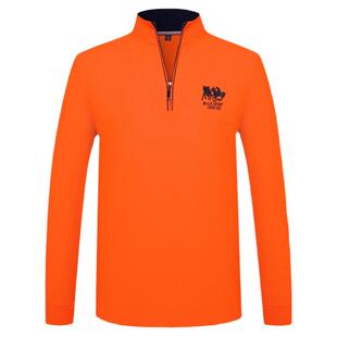 秋冬季立领半拉链长袖T恤男装高领Polo衫体恤高档上衣橙色橘色潮