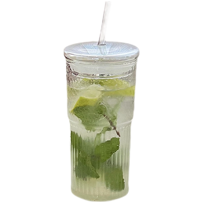 玻璃ins风带盖带吸管水杯