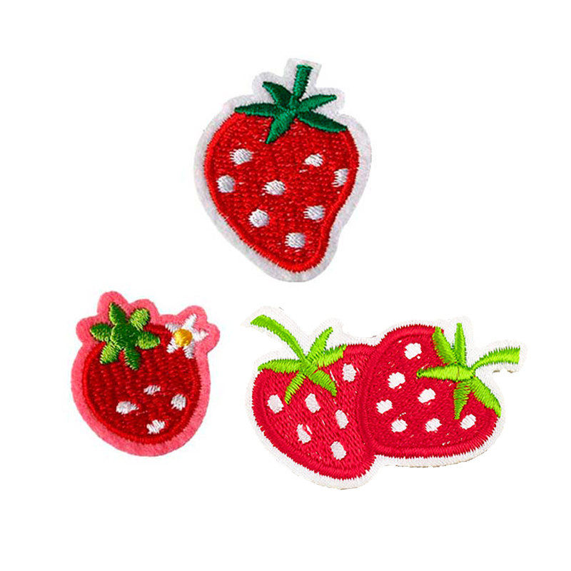 小草莓刺绣补丁贴水果图案烫布贴