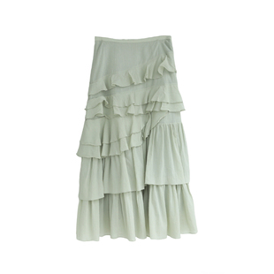 印计谷羽 甜美复古层层蛋糕裙女春夏季不规则花边裙子高腰氛围感