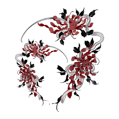 锁骨腰部花朵蛇图案写真纹身贴纸