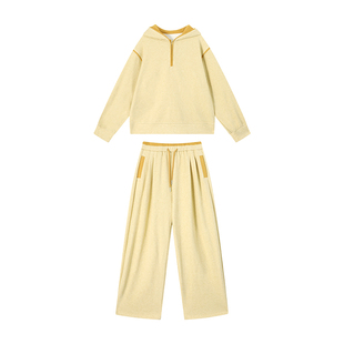 吴童童加绒加厚连帽长袖卫衣女秋冬韩系宽松显瘦保暖上衣长裤套装