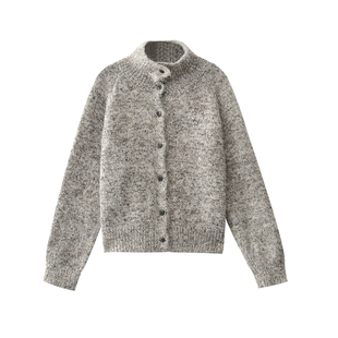 JIUJIU慵懒风复古花纱高领针织开衫女秋冬单排扣翻领加厚毛衣外套