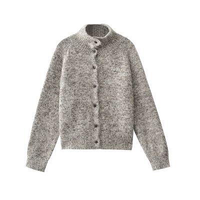 JIUJIU慵懒风复古花纱高领针织开衫女秋冬单排扣翻领加厚毛衣外套