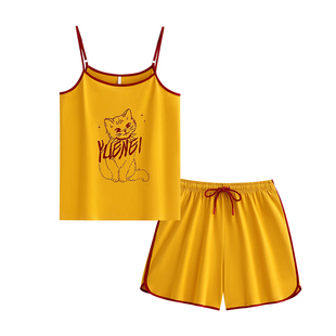 悦内带胸垫睡衣女款夏季夏天纯棉吊带背心短裤时尚卡通甜美家居服