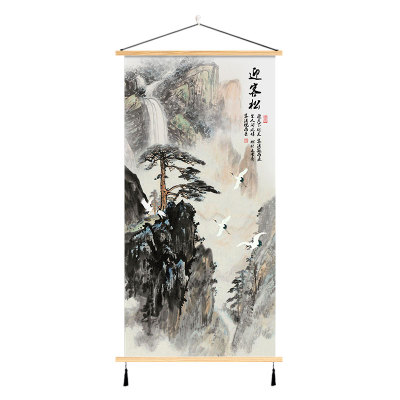 迎客松风景挂画黄山风景山水画字画招财风水客厅装饰画玄关画国画